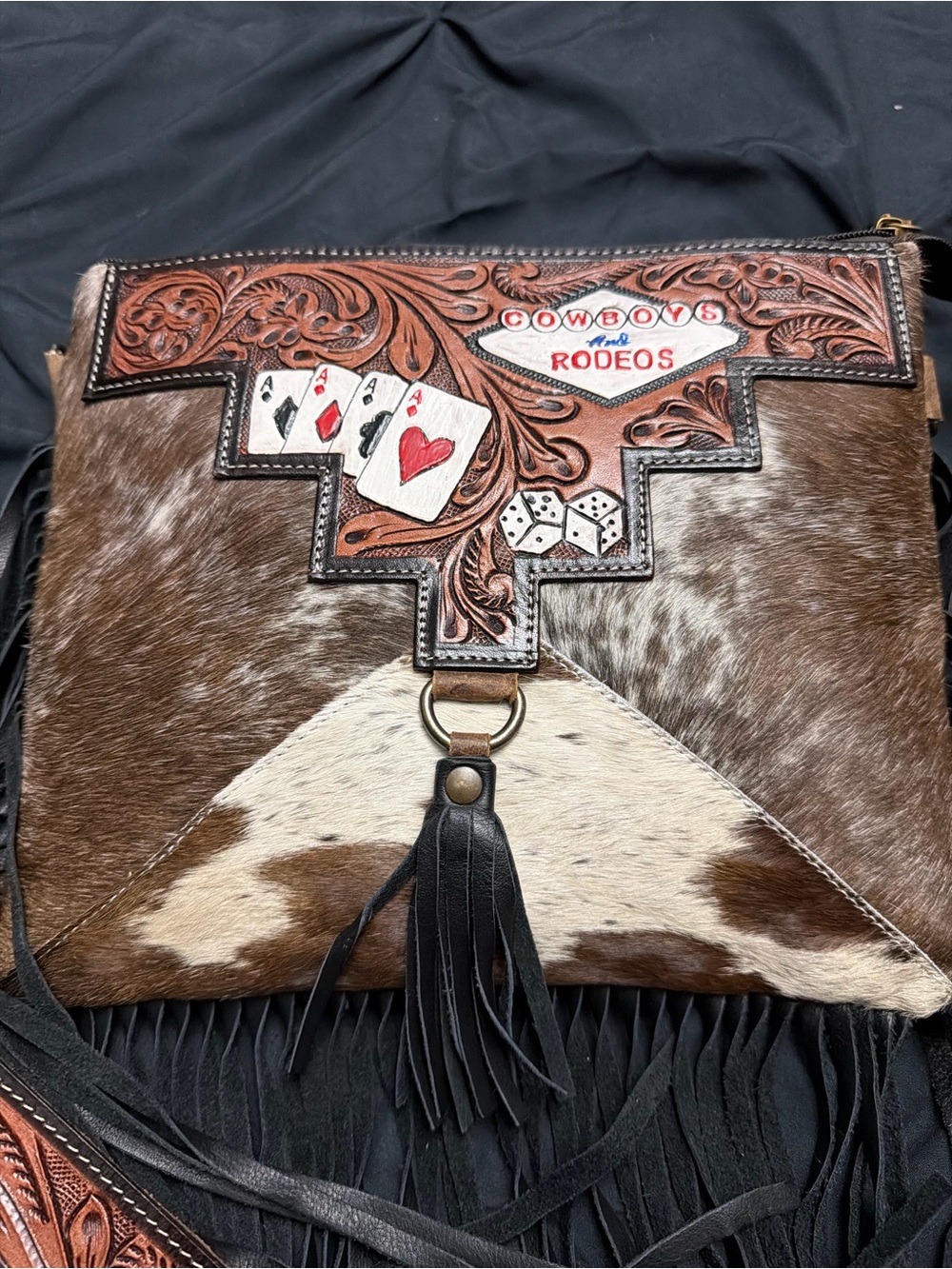 Cowboys and Rodeos Brown Tooled Leather & Hair-on Hide Crossbody Bag